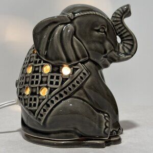 Elephant-Shaped Ceramic Electric Wax Warmer Cutout Pattern 6 Inches Gray Green